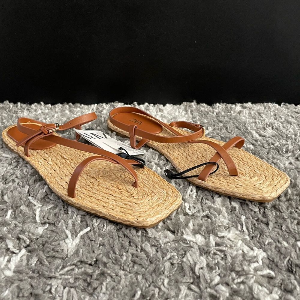 NWT Zara Leather Strap Flat Sandals - Picture 4 of 11